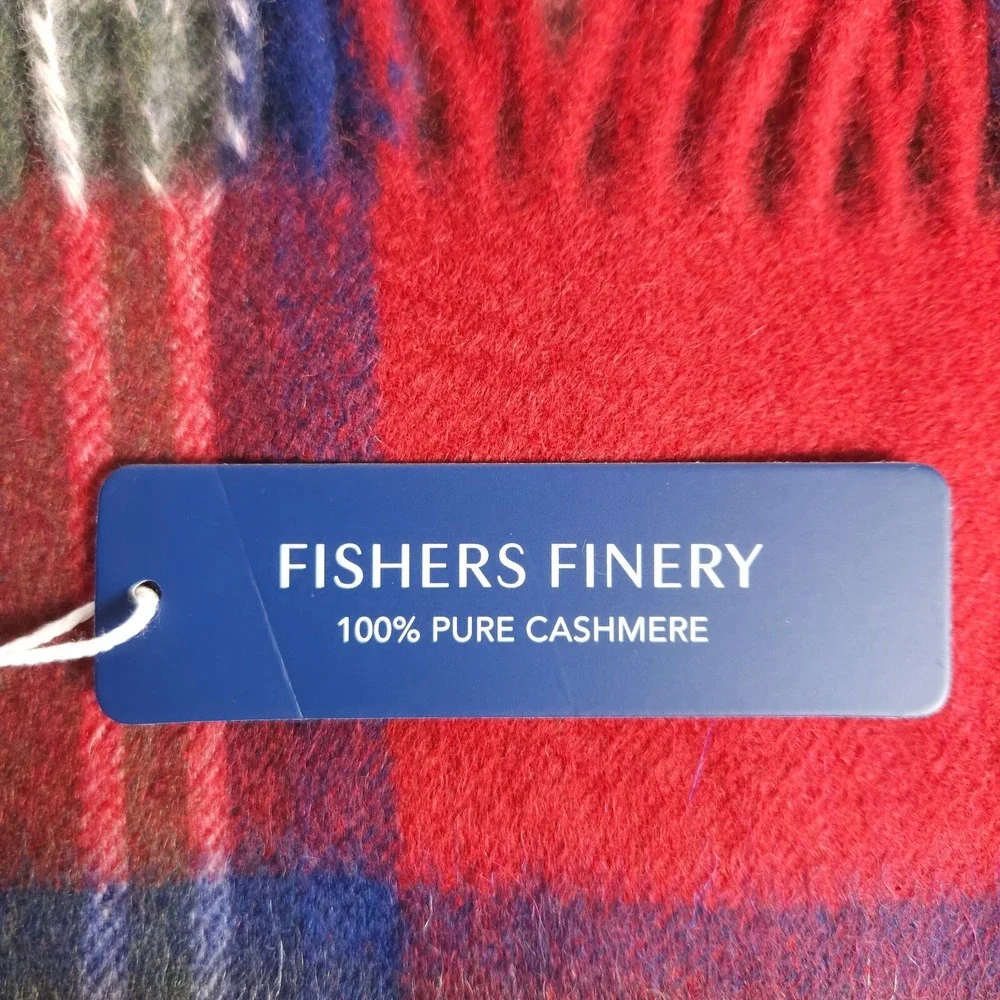 NWT Fisher's Finery Red‎ Plaid 100% Cashmere Scarf Newport Collection